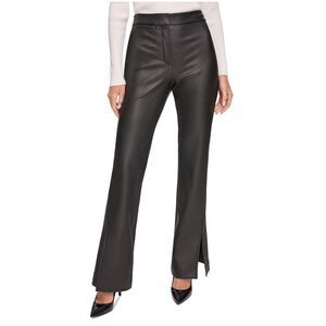 DKNY Womens Faux Leather Flared Straight Leg Casual Pants, NWT